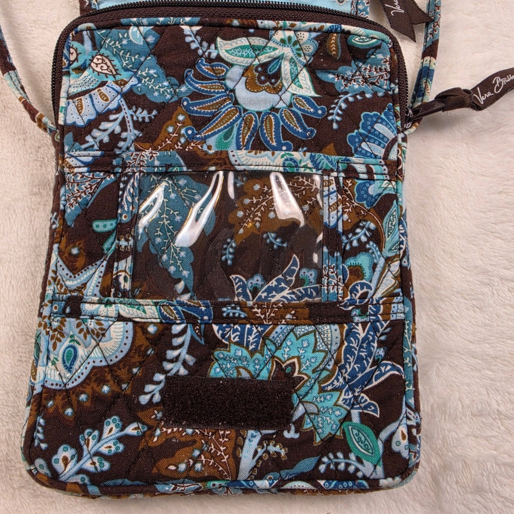 Vera Bradley Crossbody Bag Small Brown Blue Floral Excellent Quilted Paisley - Picture 4 of 9
